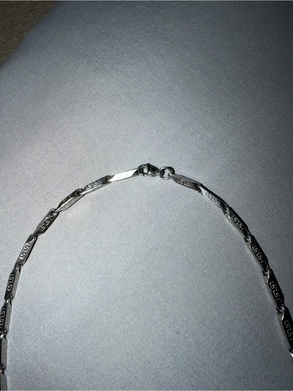 Elegant Vintage 22inch Silver Stainless Steel Greek Style Geometric Link Chain
